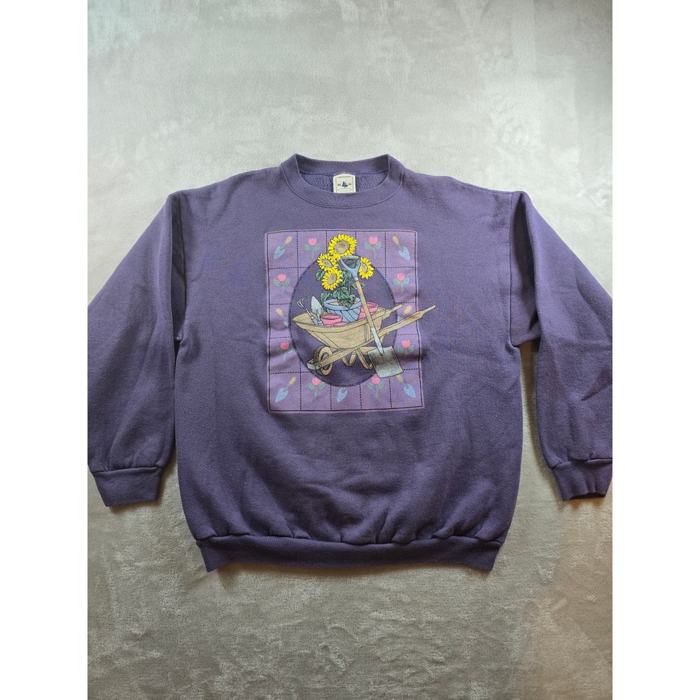 Vintage Ross Sportswear Sweatshirt L Purple Garden Nature Cottage Core *Read
